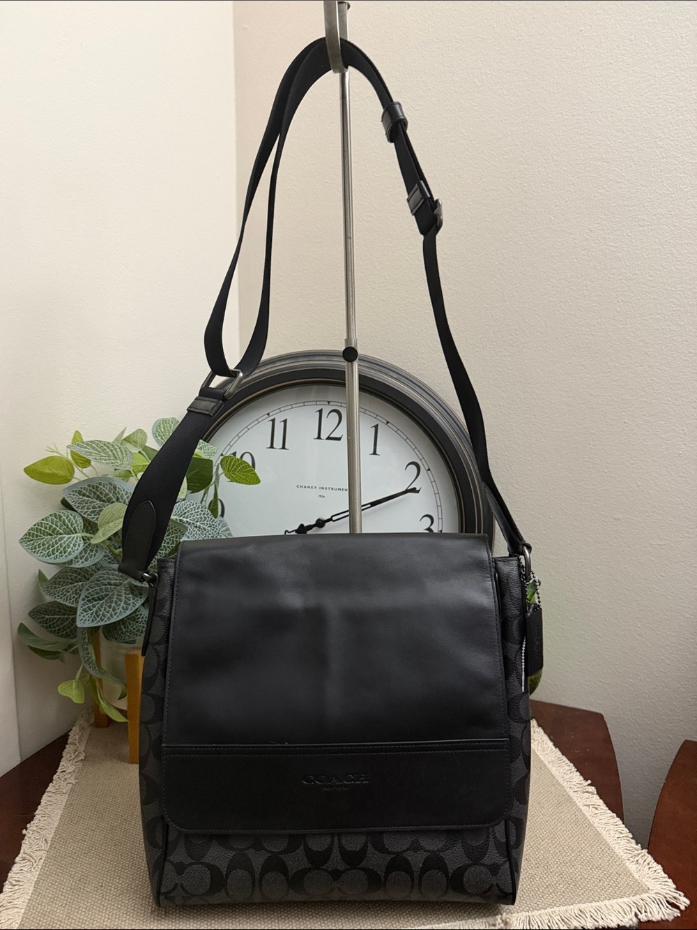 Coach Black Leather & Signature Canvas Crossbody Bag